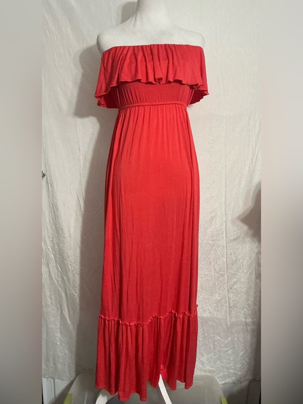 Soprano Red Strapless Ruffle Maxi Dress